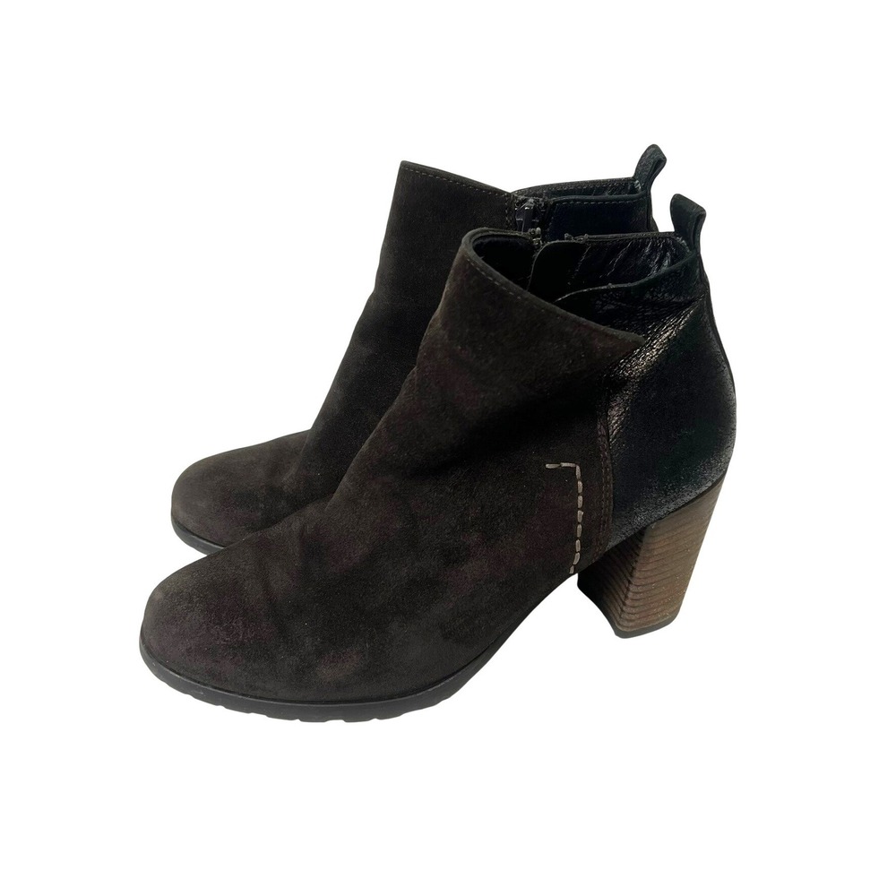 Paul Green Brown Suede Metallic Leather Ankle Boots Womens 4 US 6.5 Quiet Luxury
